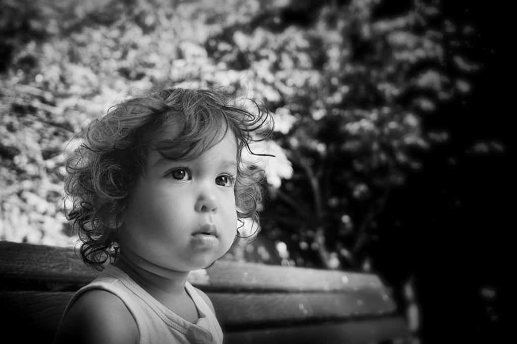 Toddler in Burma black and white portrait