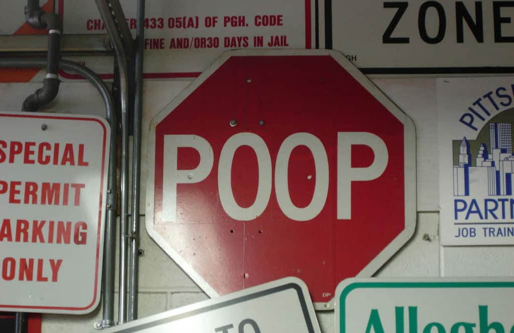 Stop Sign that Says Poop