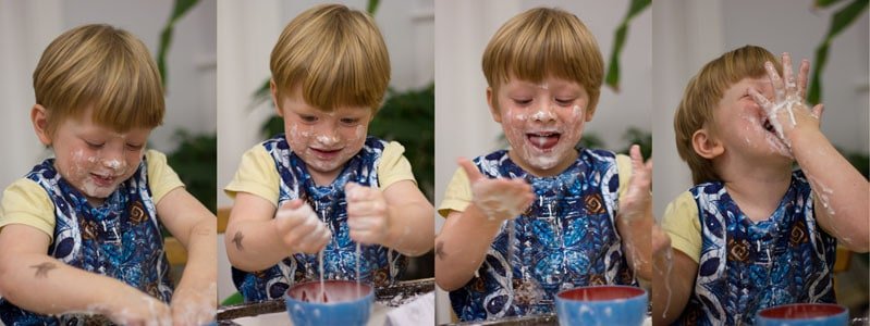 Toddler playing with oobleck goo recipe