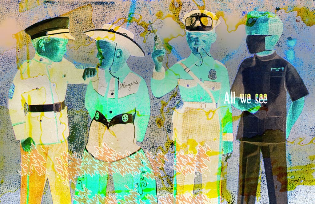 Collage artwork of children playing dress-up