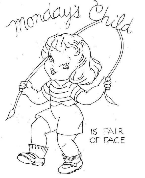 Monday's child is fair of face. Girl jumping rope.