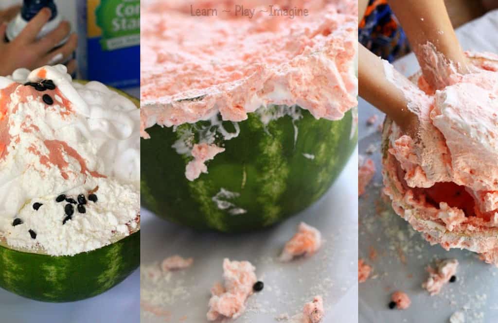 Collage of Watermelon Foam Dough Pictures from Learn Play Imagine