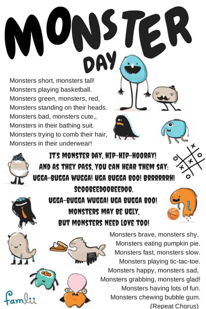 Infographic Lyrics to Monster Day Song by Linda Arnold