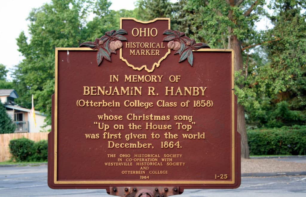 Historic marker for Up on the Housetop 150th anniversary